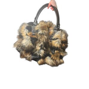 Fabulous-Furs Faux Fur Patchwork Bag Brown & Black Purse Handbag Donna Salyers